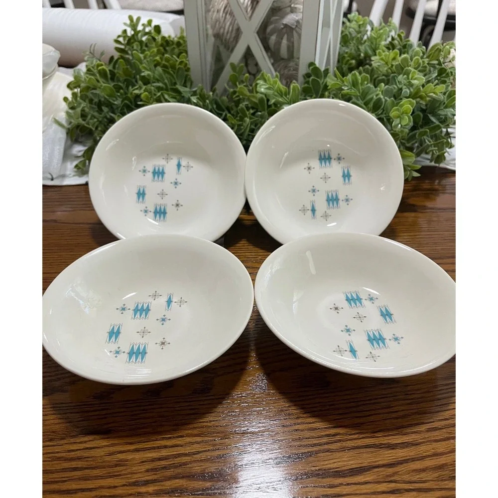 Set of 4 Mount Clemens 1950s MCM‎ Atomic Blue Aqua Small Salad Bowls Vintage